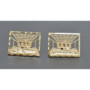 Real 10k Yellow Gold Rectangular Diamond Cut Last Supper Stud earrings 2.5gr